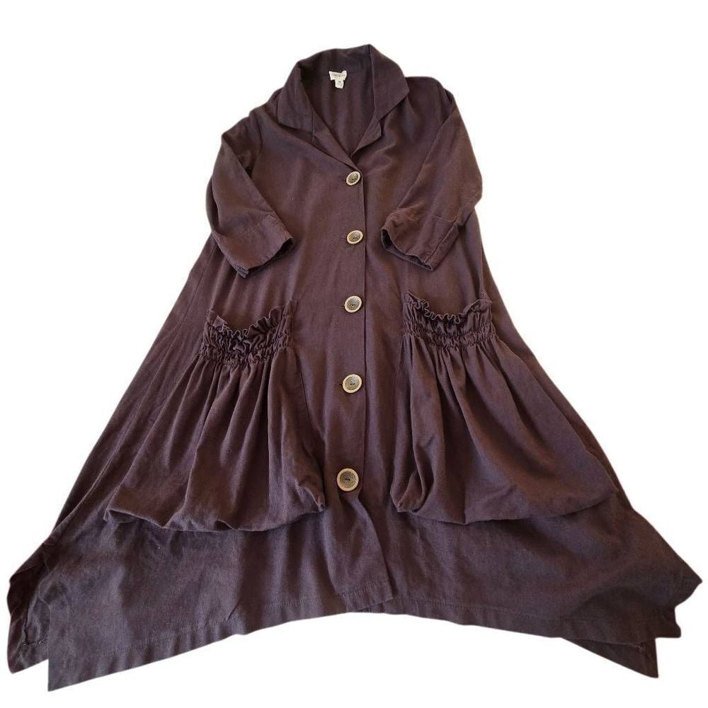For Cynthia Womens Linen Blend Casual Lagenlook Oversized Pockets Midi Dress XS - Picture 4 of 13